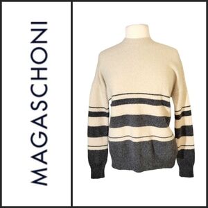 Magaschoni Nude & Charcoal Striped Wool Alpaca Blend Oversized Sweater